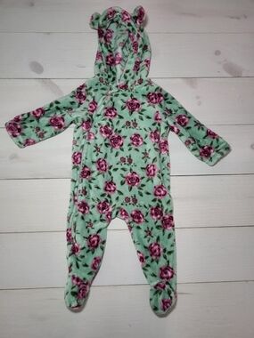 Duck Duck Goose Baby Girl's Jumpsuit Plush Footie Floral Hooded Infant Sleeper